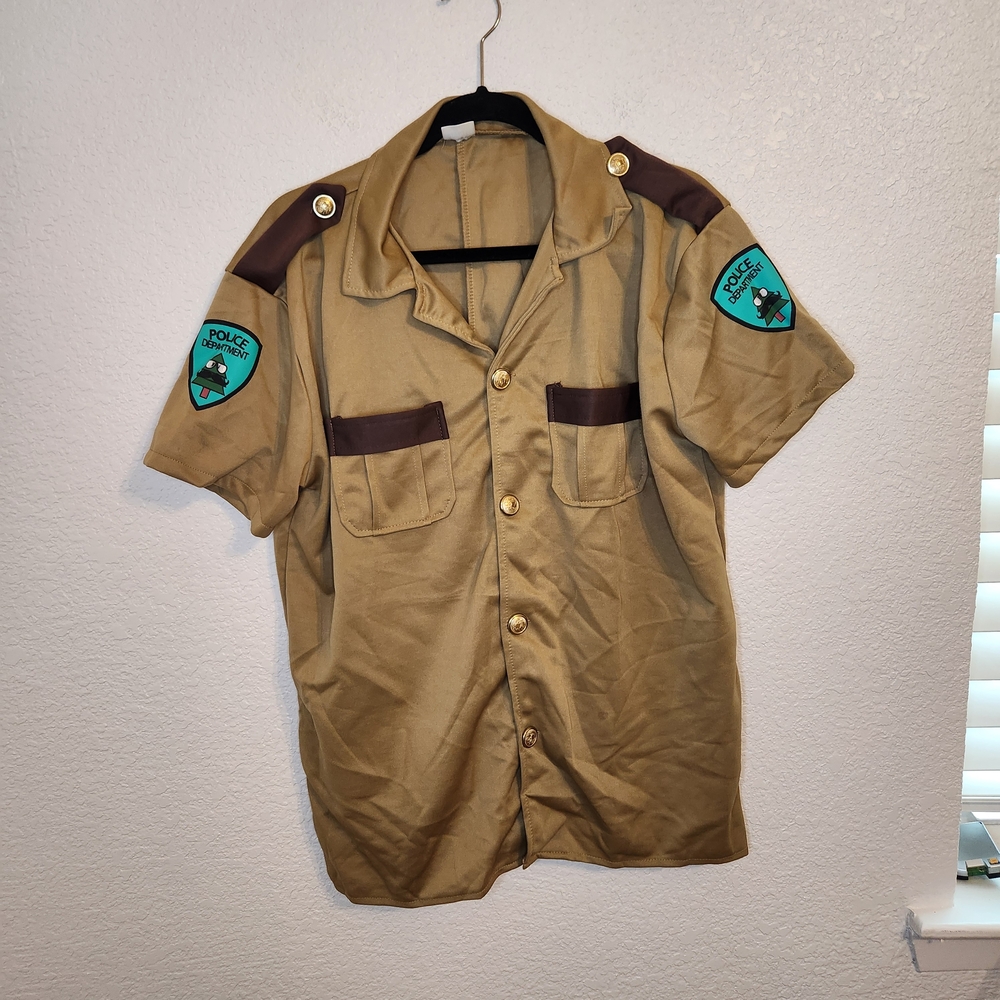 Spirit Halloween Police Sergeant Brown Costume Shirt Men Size Large Badge